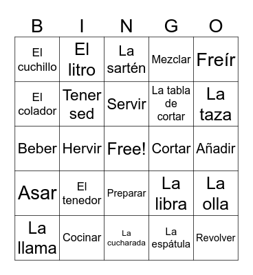 Food & Cooking Bingo Card