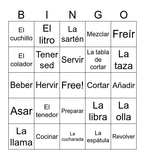 Food & Cooking Bingo Card