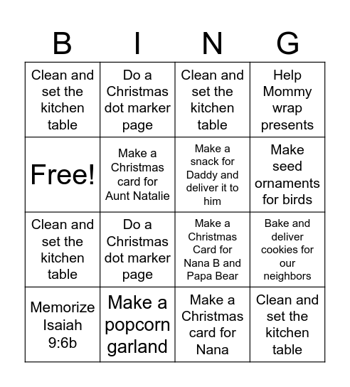 Rosie's Christmas Bingo Board Bingo Card
