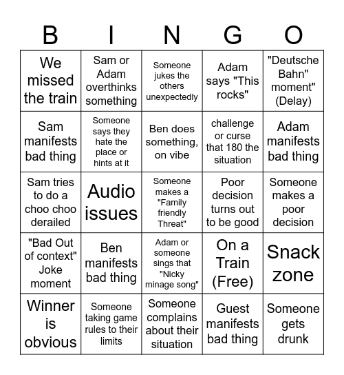 Jetlag Bingo Card