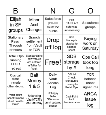 Ops Call Bingo Card
