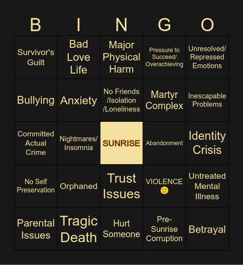 SUNRISE RESIDENTS Bingo Card