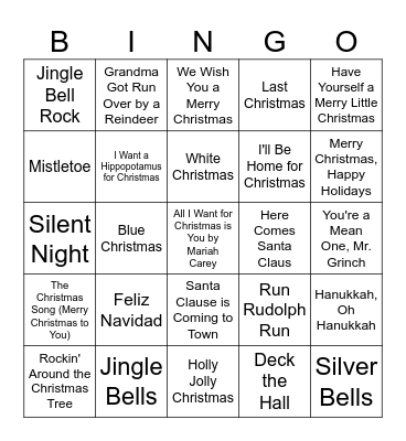 Holiday Song Bingo Card