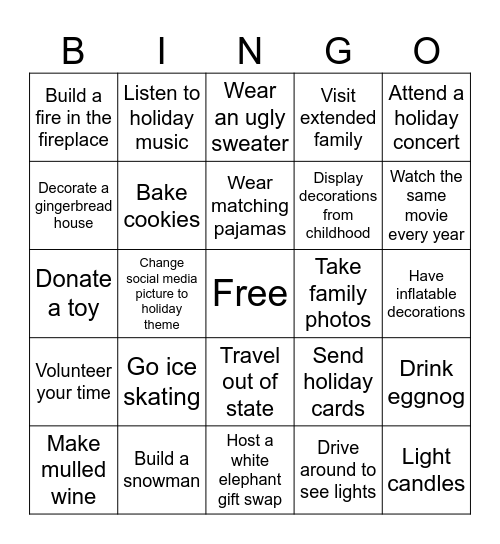 Holiday Bingo Card