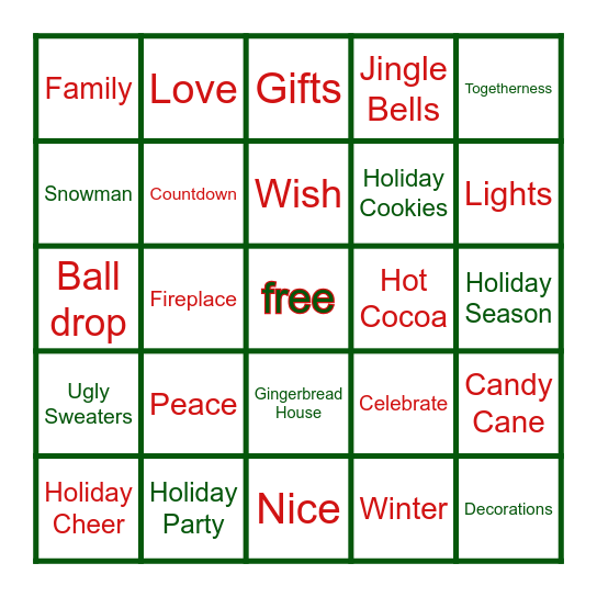 holiday bingo Card