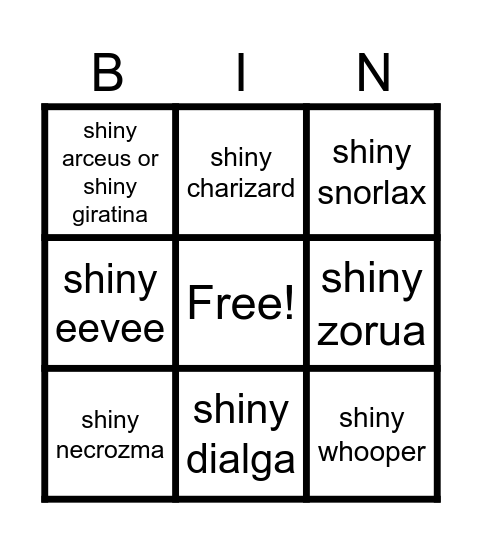 Shiny Bingo Card
