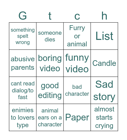 Gatcha Bingo Card