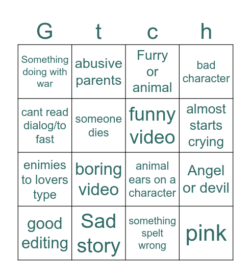 Gatcha Bingo Card