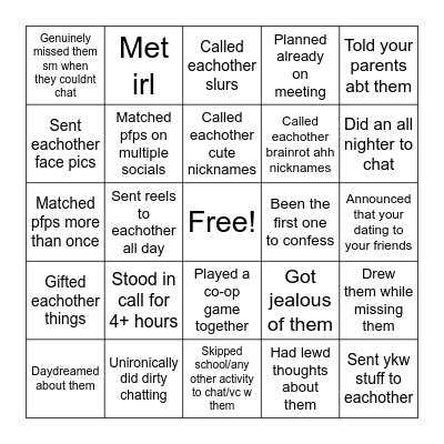 E-Couple Bingo Card