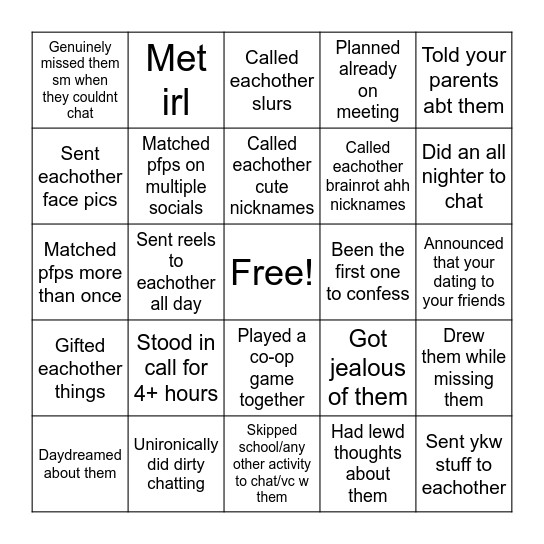 E-Couple Bingo Card
