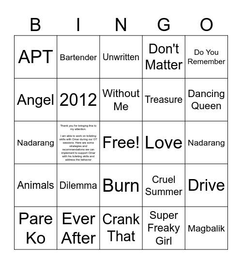 Guess the Song BINGO Card