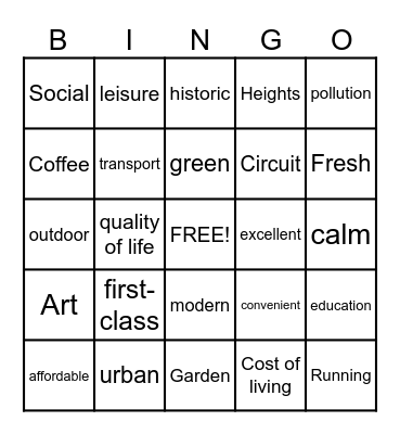 City life bingo Card