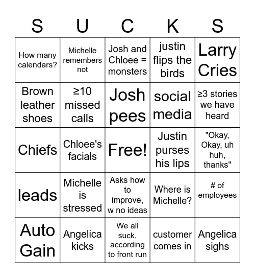 Monday Meeting Bingo Card