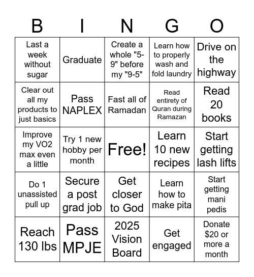 Future Me Bingo Card Bingo Card