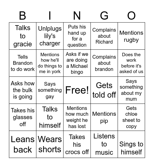 MICHAEL BINGO Card