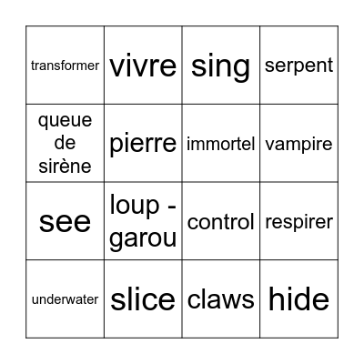Verbs and supernatural things Bingo Card