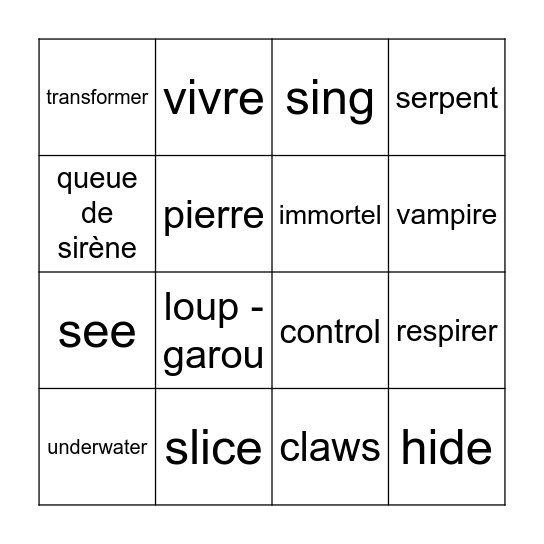 Verbs and supernatural things Bingo Card