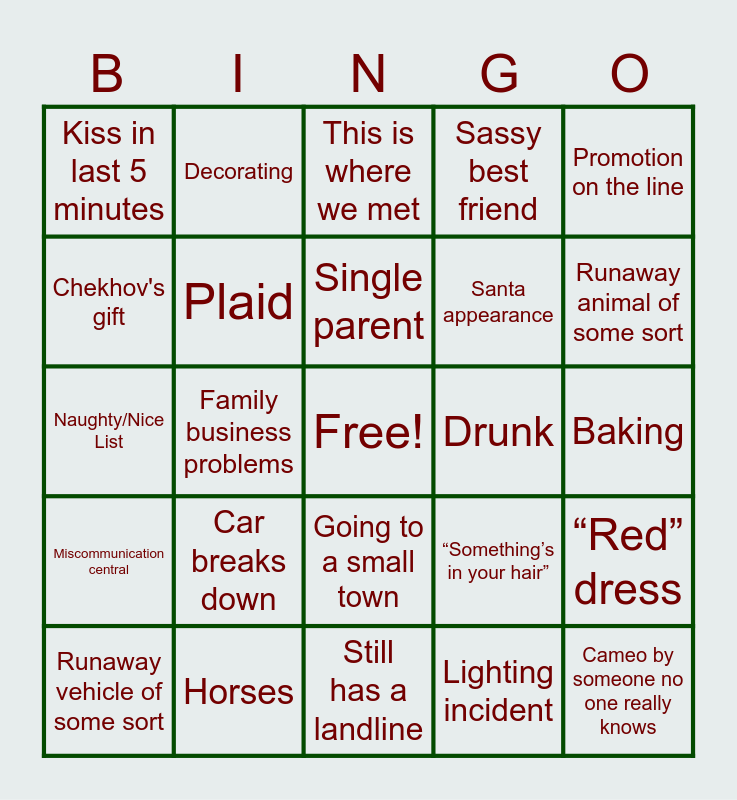 Christmas Romcom Bingo Card