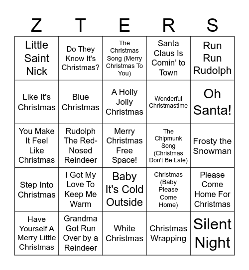 ZTERS Christmas Luau 2024 Bingo Card