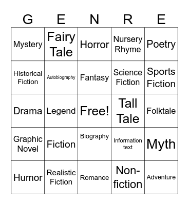 Genre Bingo Card