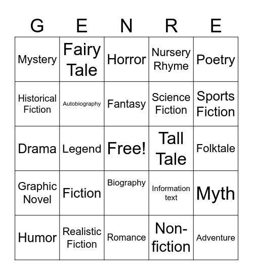 Genre Bingo Card