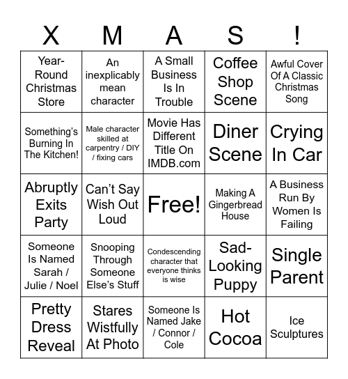 Christmas Movie Bingo Card