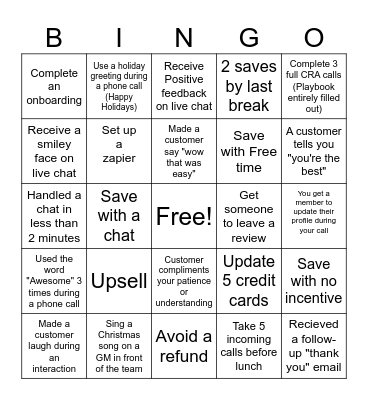 Customer Service Bingo Card