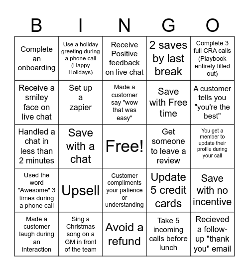 Customer Service Bingo Card