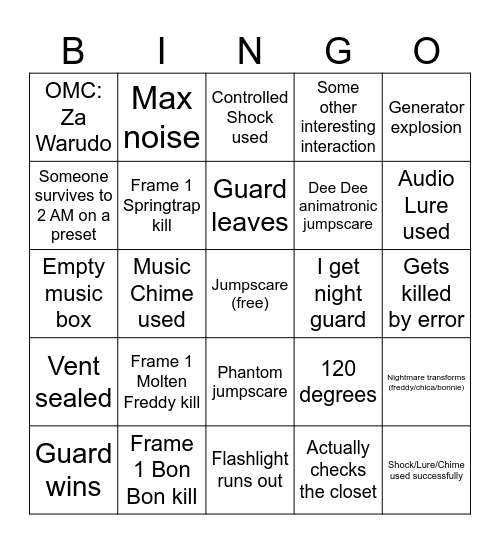 Ultimate Random Night Bingo Card