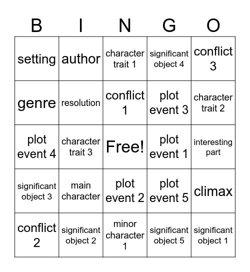 Battle of the Books Bingo Card