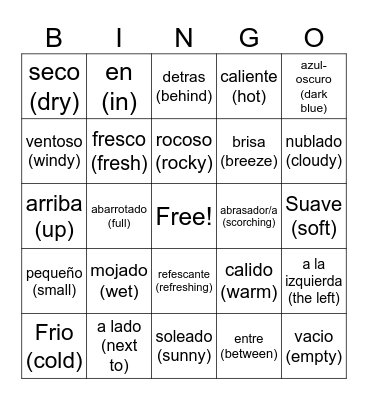 adjetivos / tiempo pasado Bingo Card