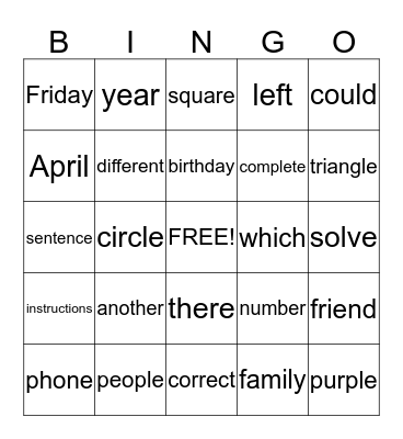 Untitled Bingo Card