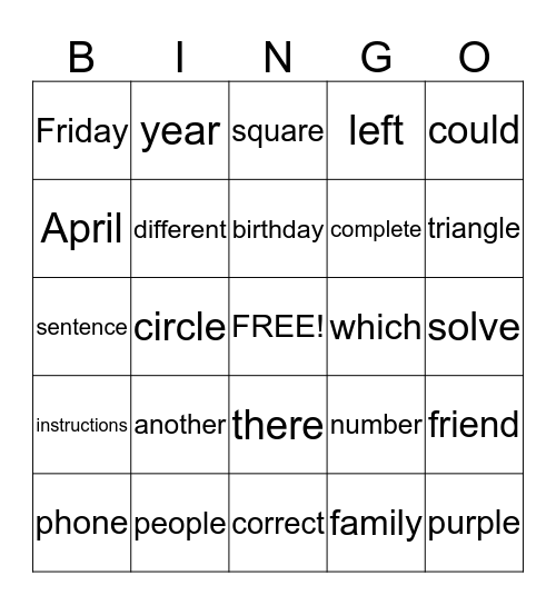 Untitled Bingo Card
