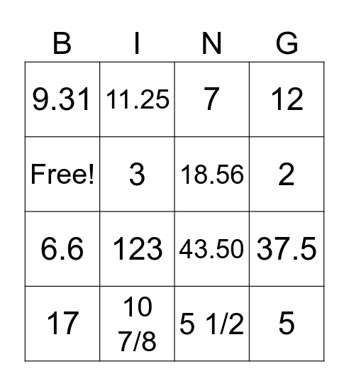 Word Problem Bingo Card