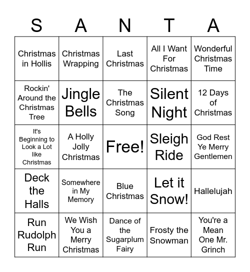 HOLIDAY MIXTAPE Bingo Card