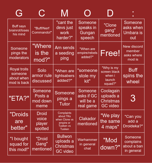 GC Bingo Card