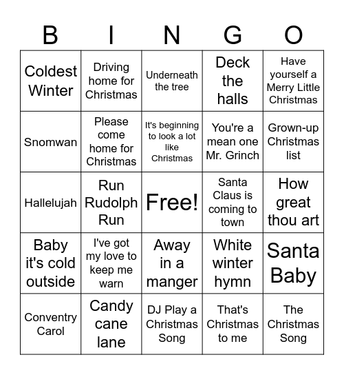 Mistletoe Pentatonix and Friends Bingo Card