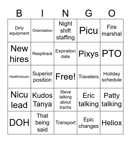 Charge meeting Bingo Card