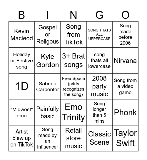 2024 Wrapped Top 10 Bingo Card