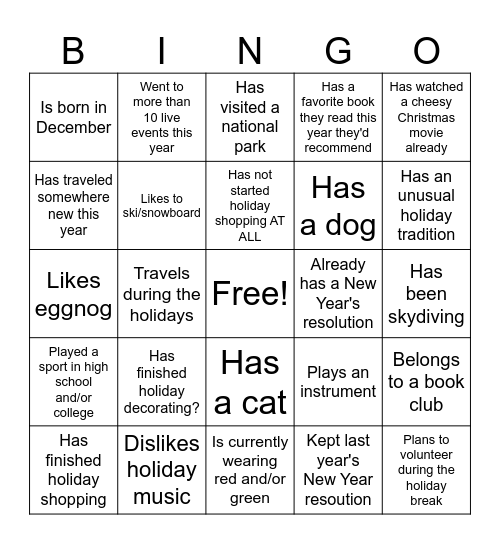 CRM Winter Bingo Card