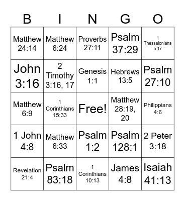 Family worship Bingo Card