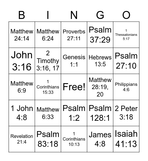 Family worship Bingo Card