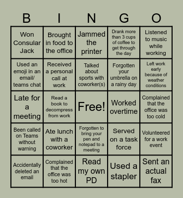 Workplace Bingo Card
