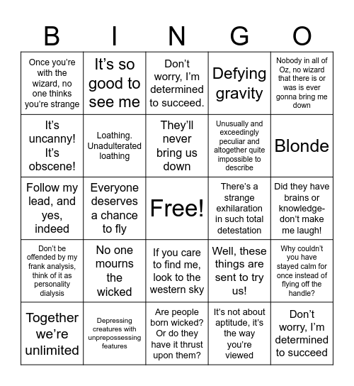 Wicked Bingo Card