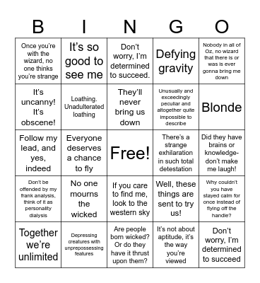 Wicked Bingo Card