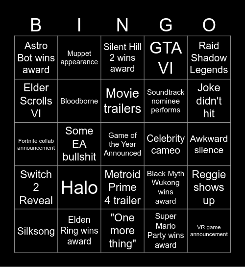 The Game Awards 2024 Bingo Card