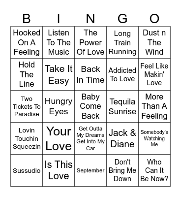 Yacht Rock Bingo Card