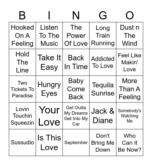 Yacht Rock Bingo Card