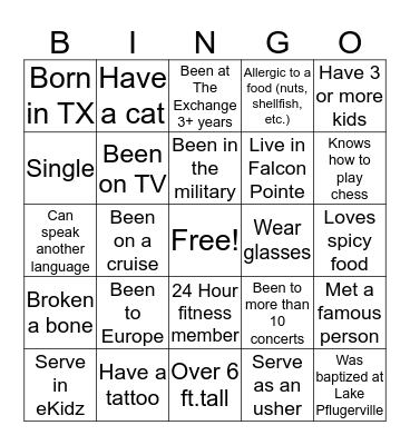 Connect Group Bingo Card