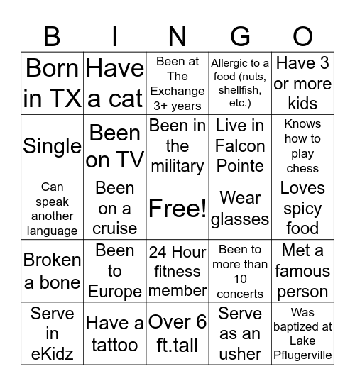 Connect Group Bingo Card